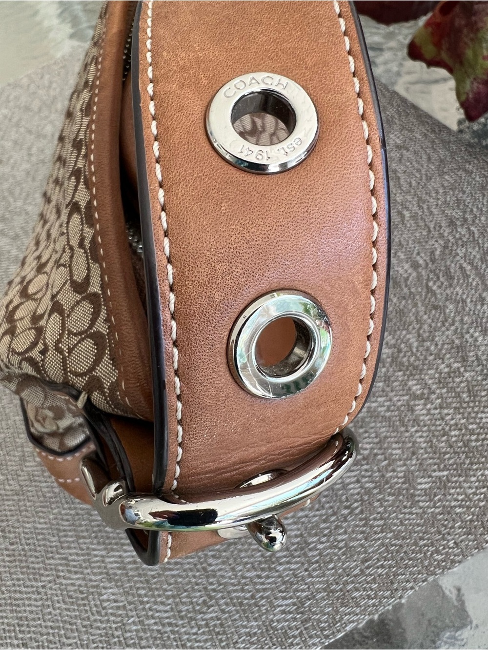 Coach Brown Signature Canvas Shoulder Bag with Leather Tassel - Picture 5 of 9
